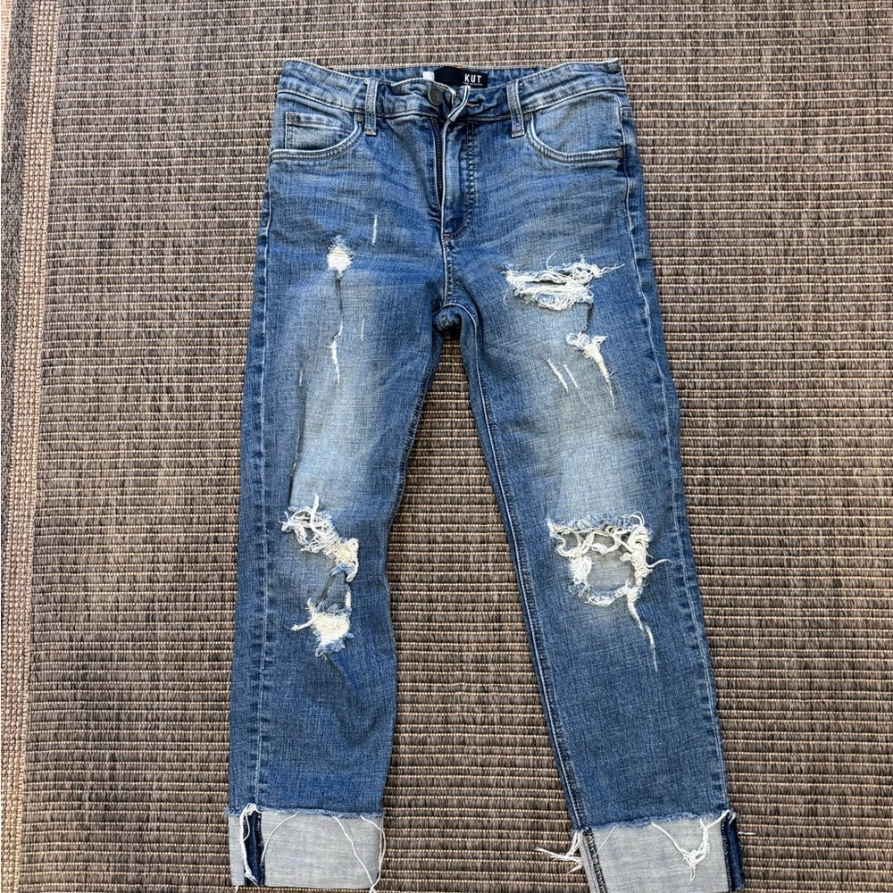 Kut from the Kloth Blue Distressed Straight Leg  Jeans